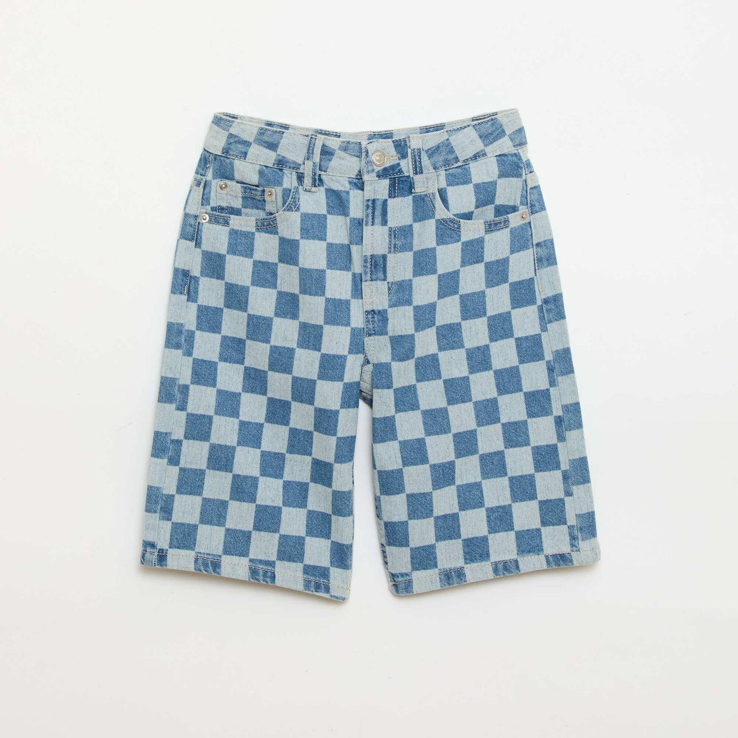 Checked denim Bermuda shorts BLUE