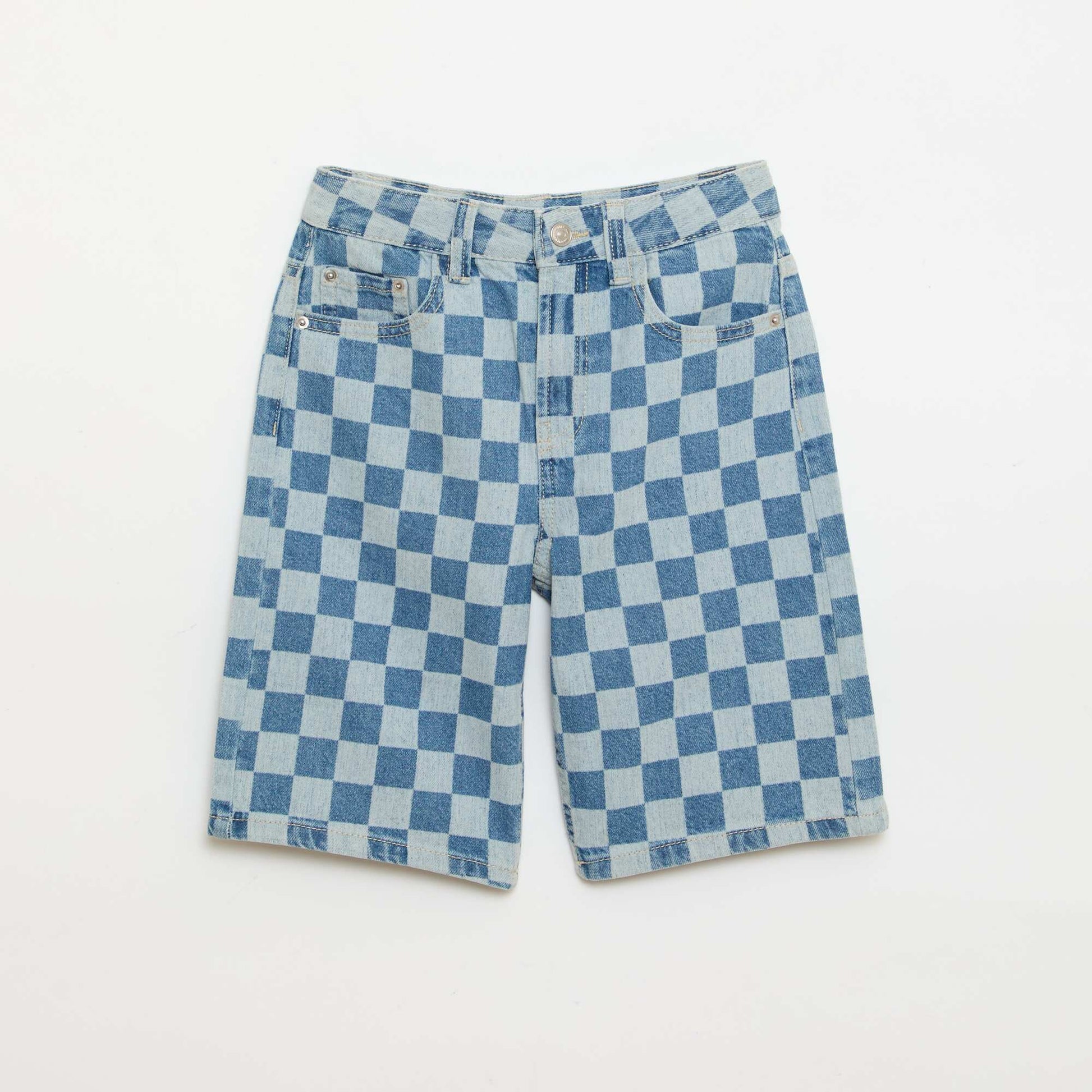 Checked denim Bermuda shorts BLUE