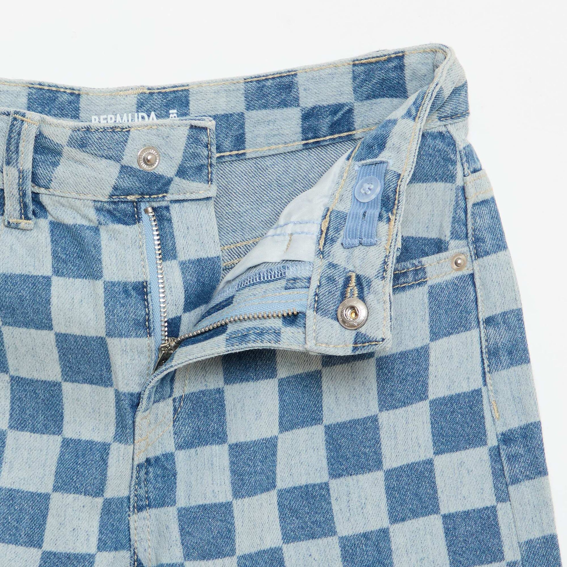 Checked denim Bermuda shorts BLUE