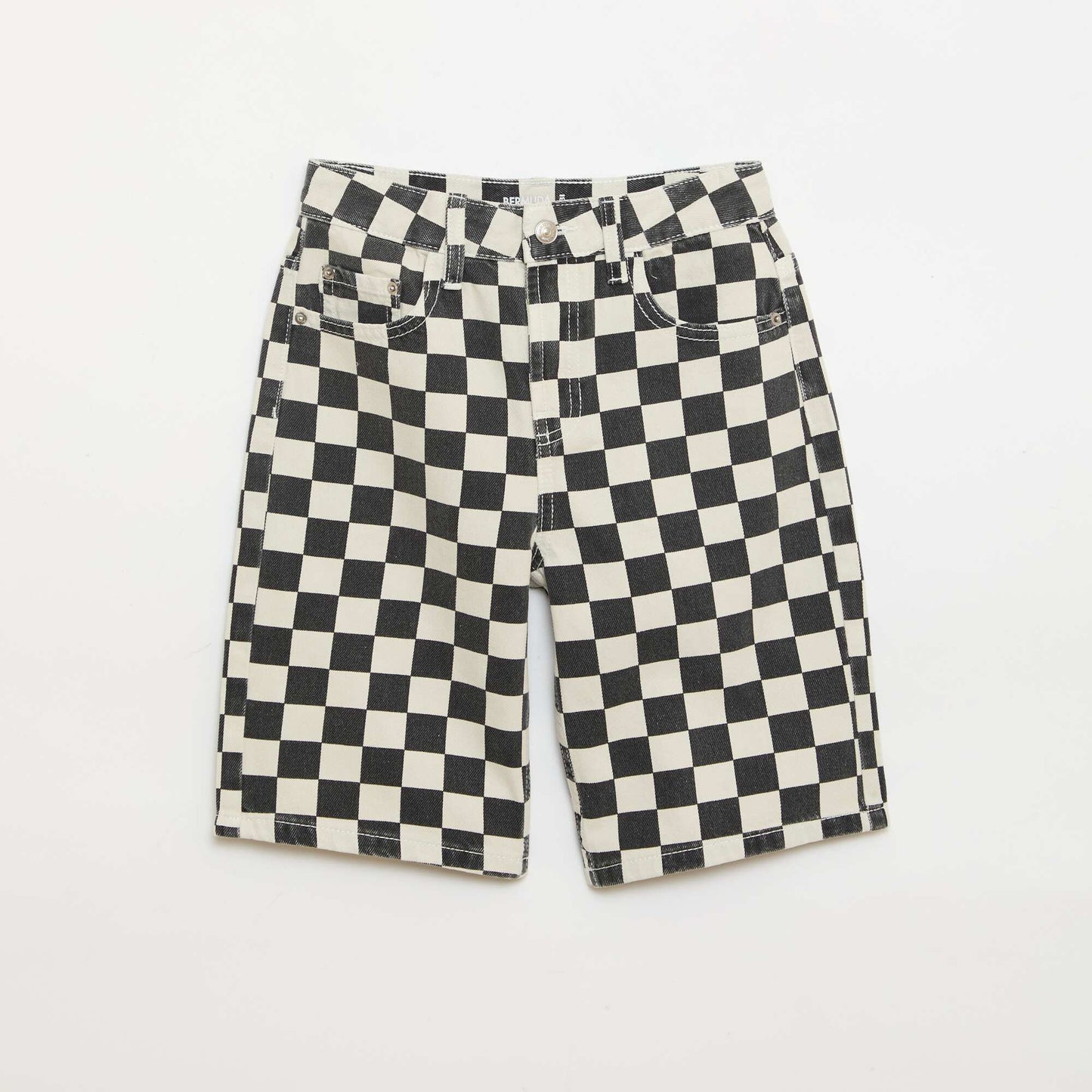 Checked denim Bermuda shorts BLACK