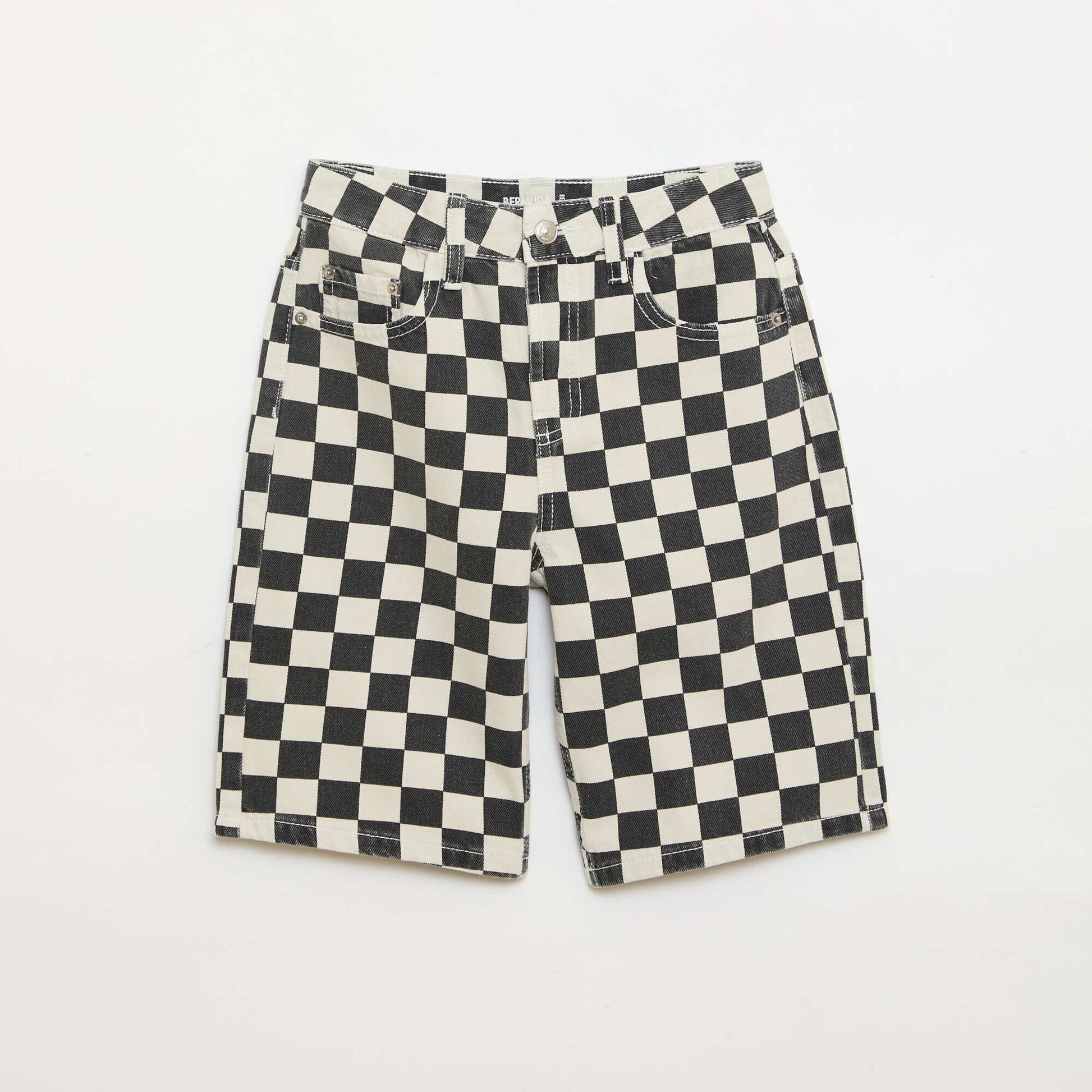 Checked denim Bermuda shorts BLACK