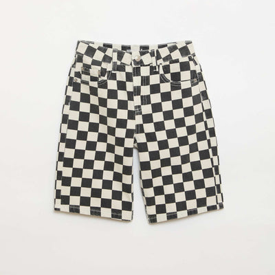 Checked denim Bermuda shorts BLACK