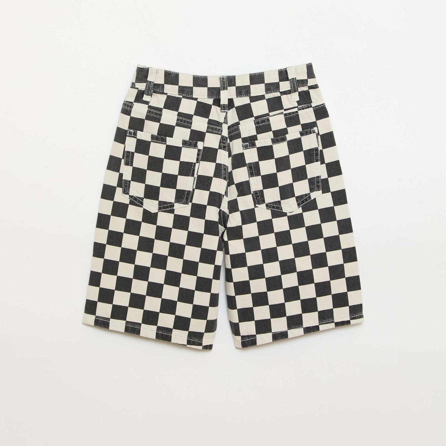 Checked denim Bermuda shorts BLACK