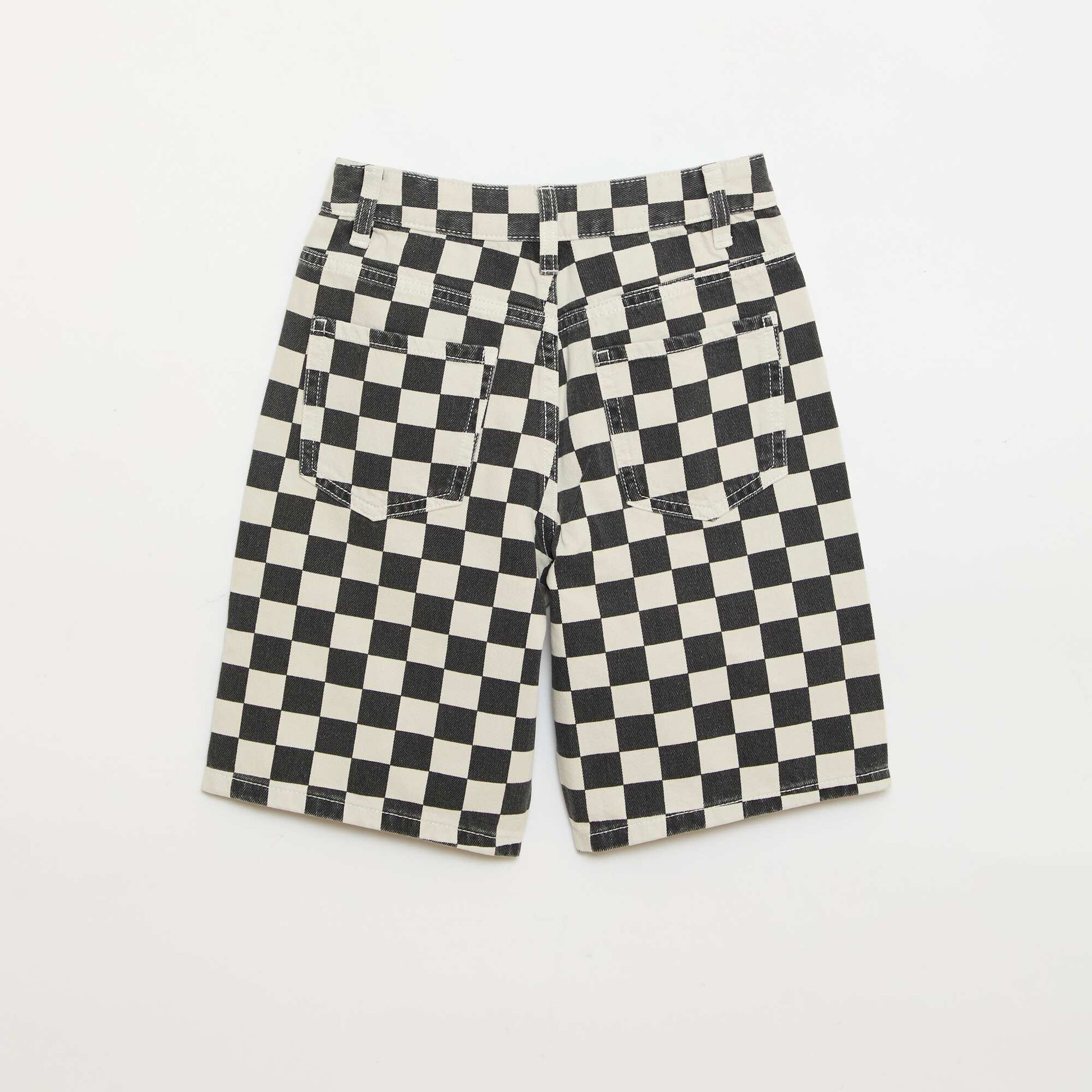 Checked denim Bermuda shorts BLACK