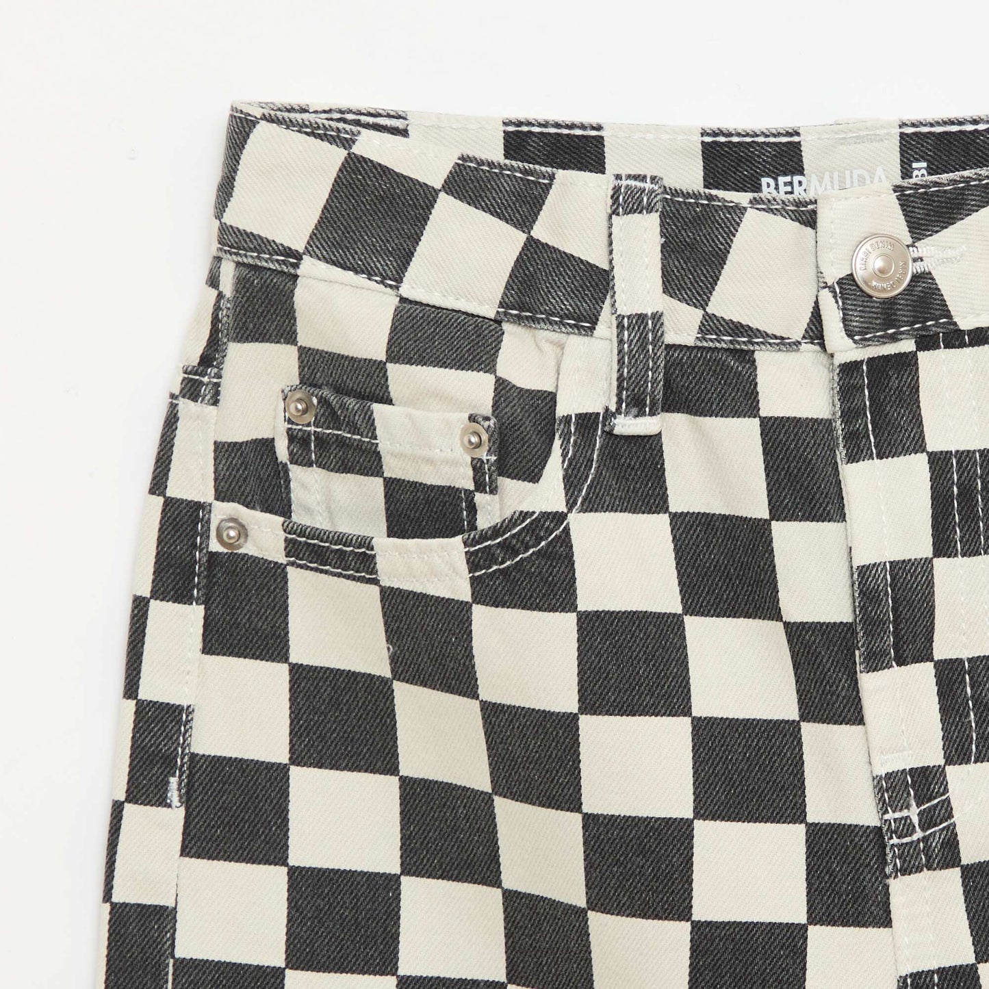 Checked denim Bermuda shorts BLACK