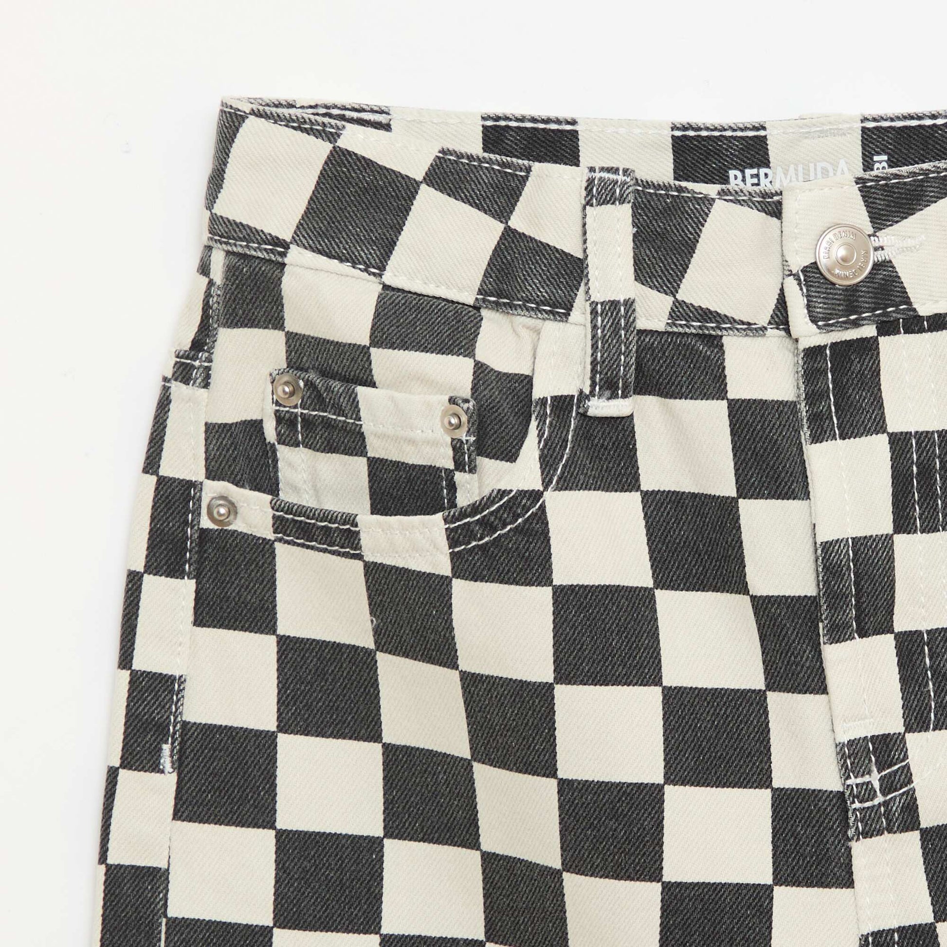 Checked denim Bermuda shorts BLACK