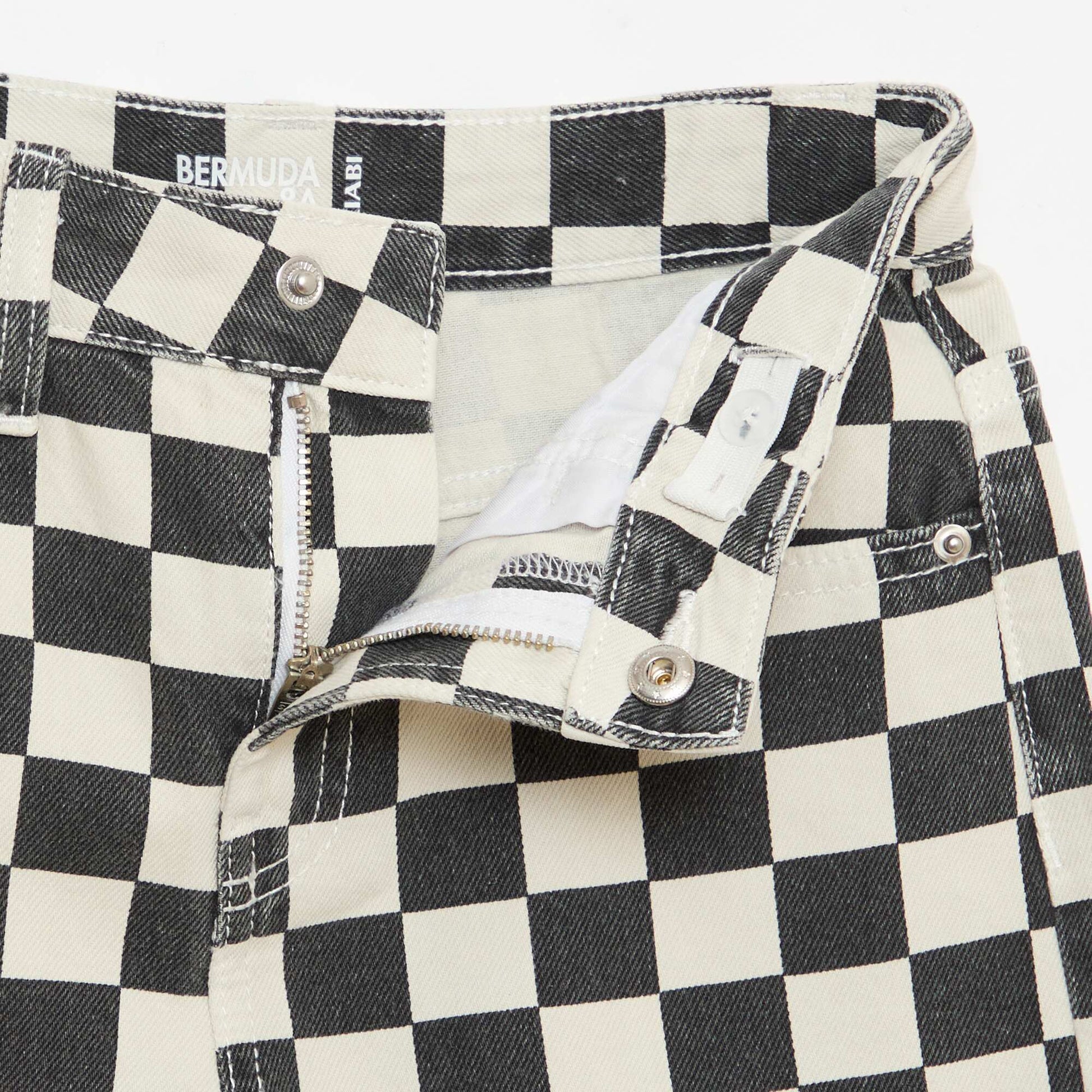 Checked denim Bermuda shorts BLACK