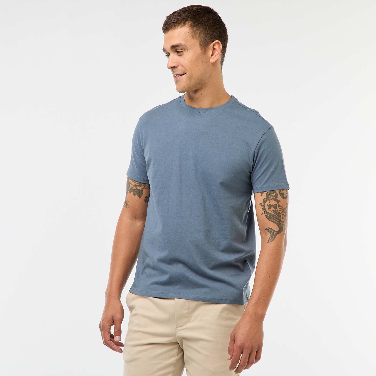 Plain jersey straight T-shirt BLUE