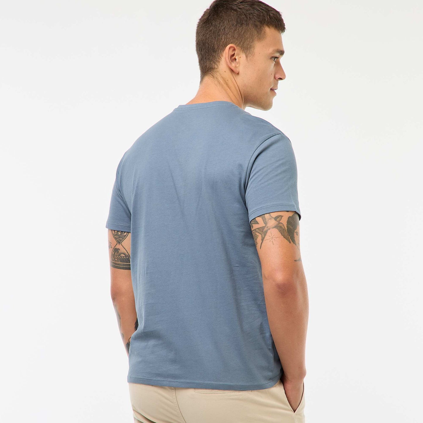 Plain jersey straight T-shirt BLUE