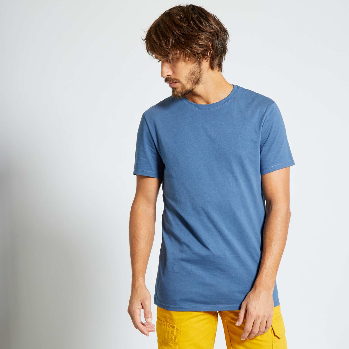 Plain jersey straight T-shirt BLUE