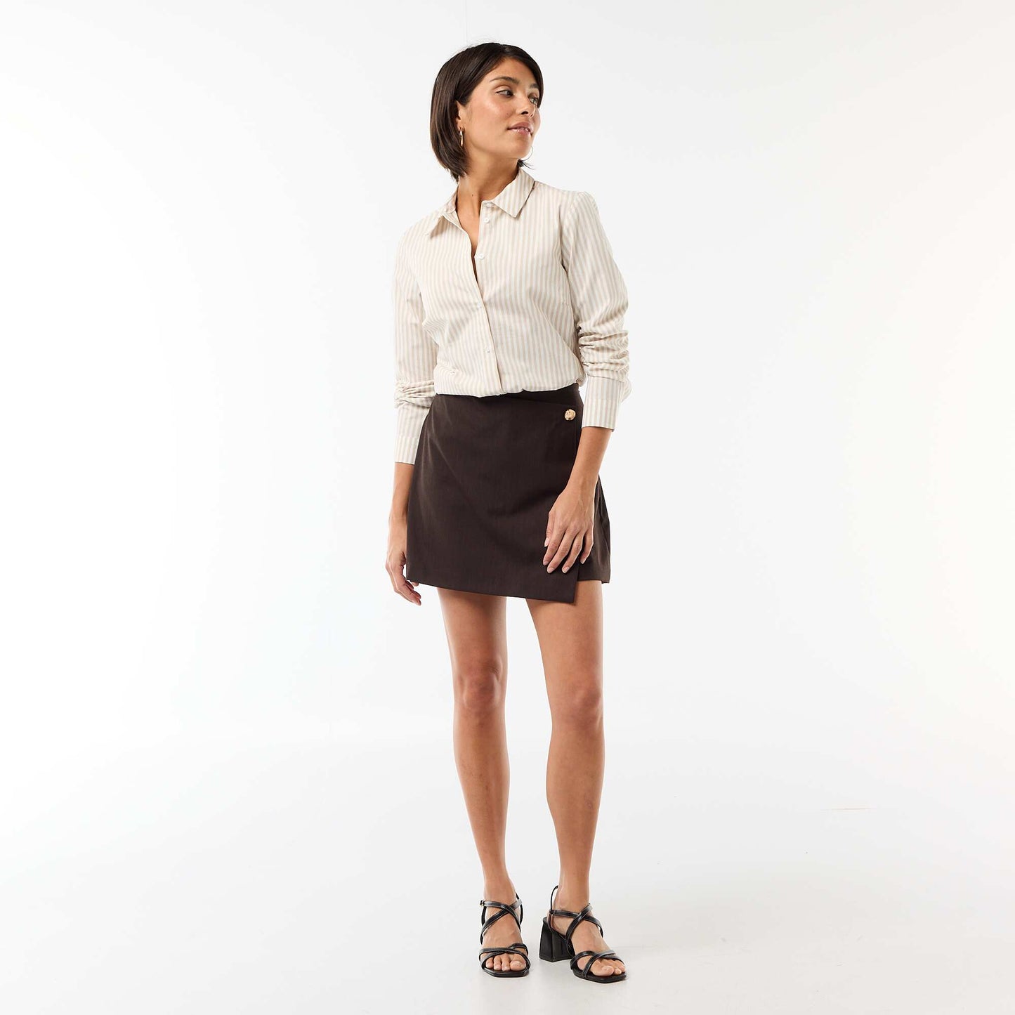 Fitted shirt with cutaway collar BEIGE