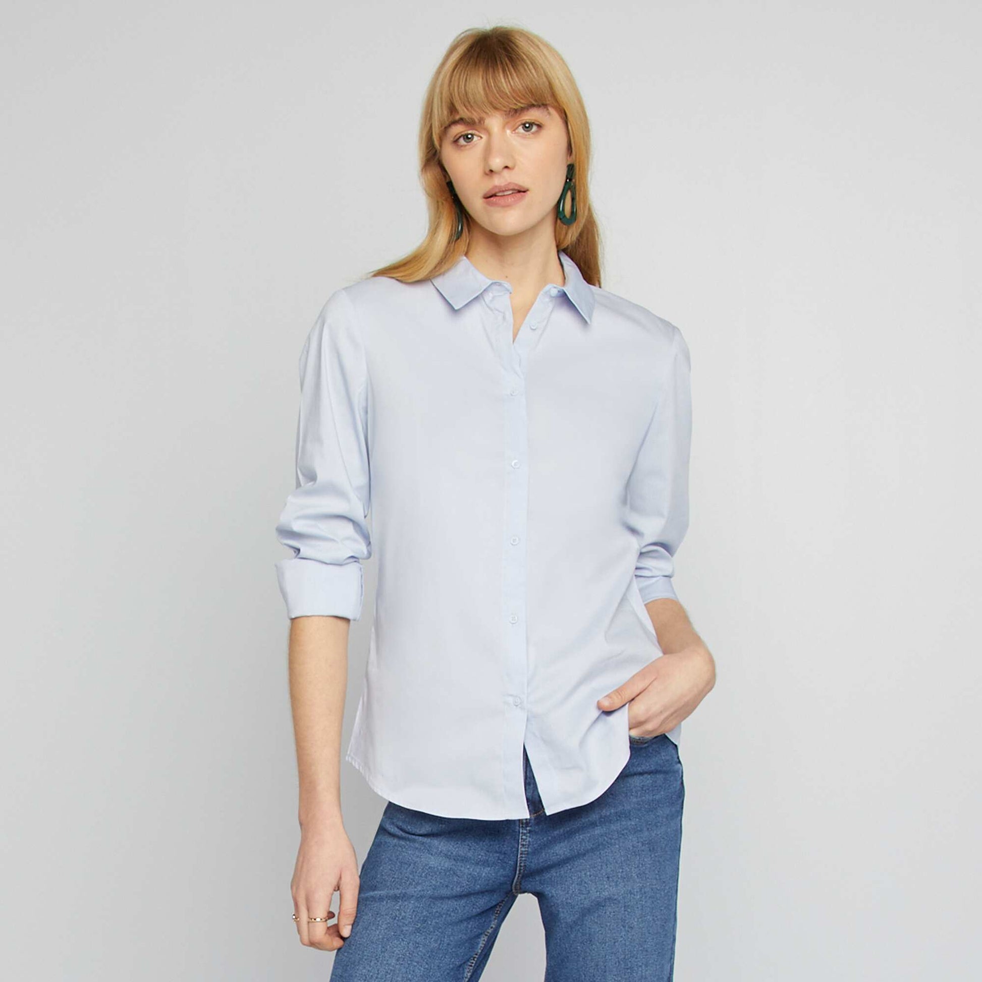 Fitted Italian Collar Shirt BLUE