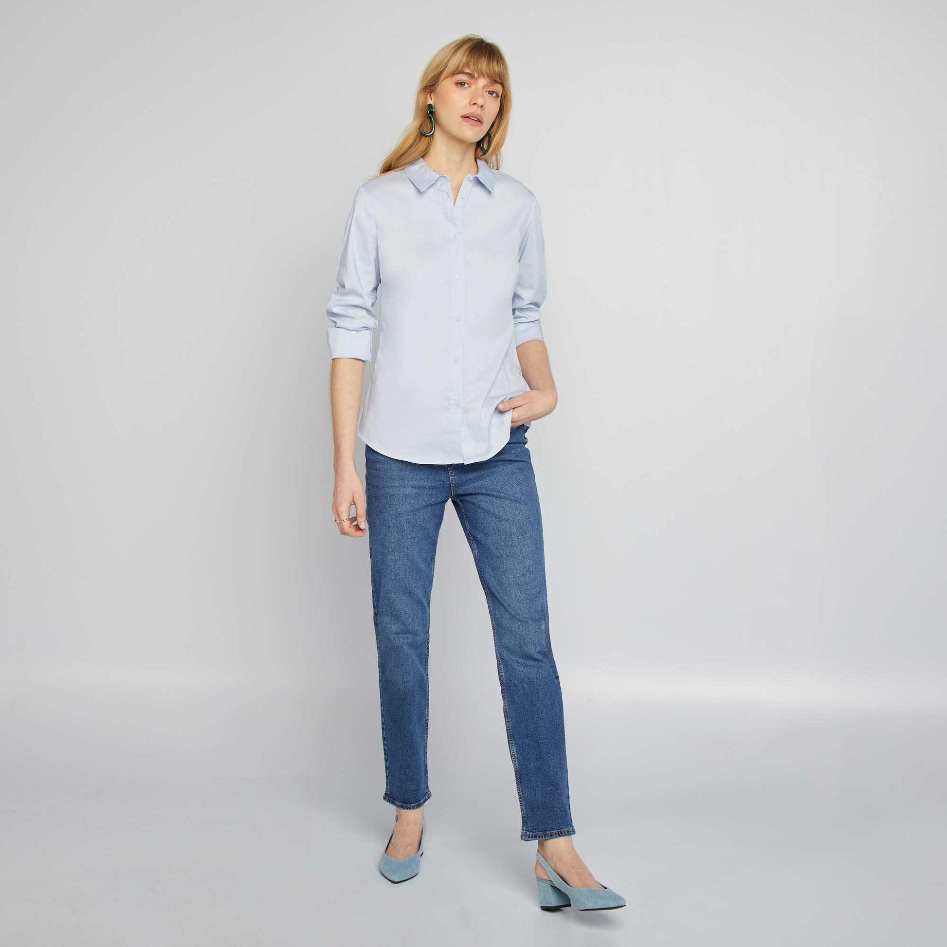 Fitted Italian Collar Shirt BLUE