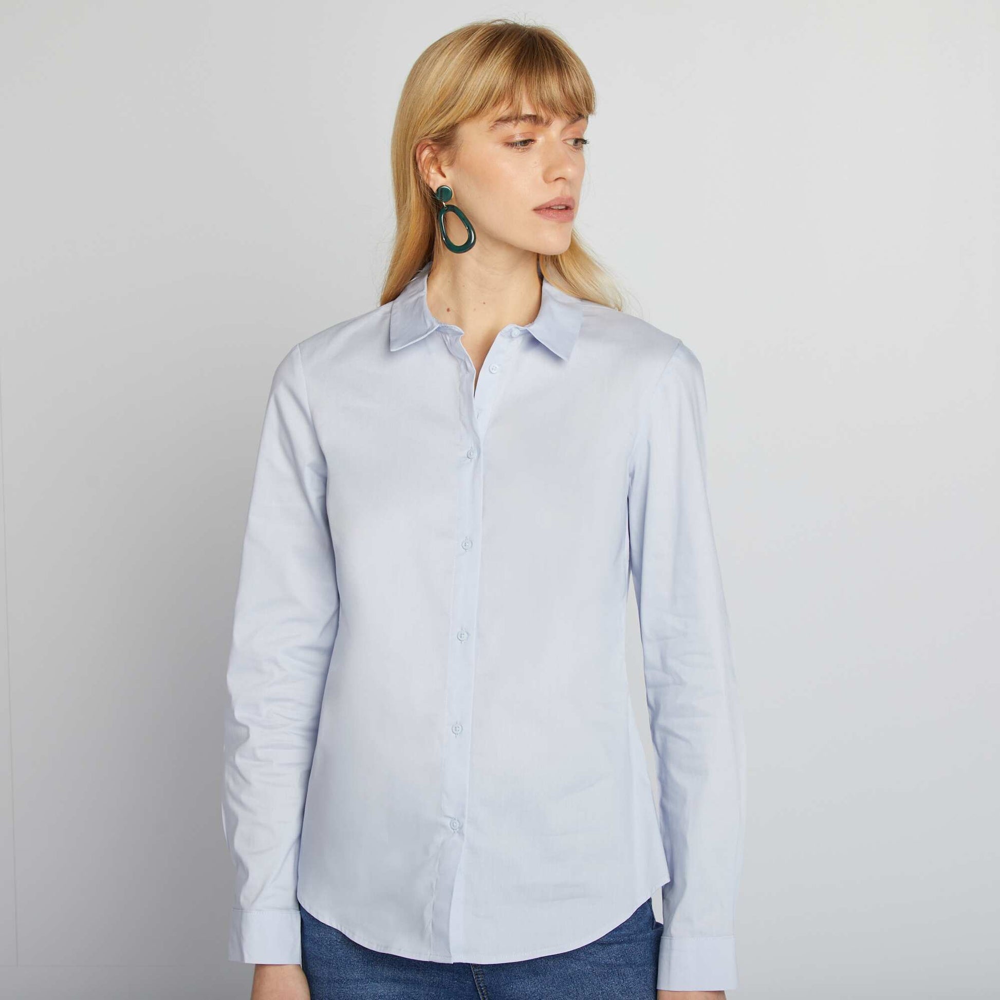 Fitted Italian Collar Shirt BLUE