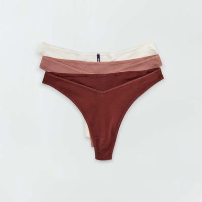 3-Pack Fine Ribbed Cotton Thongs BEIGE