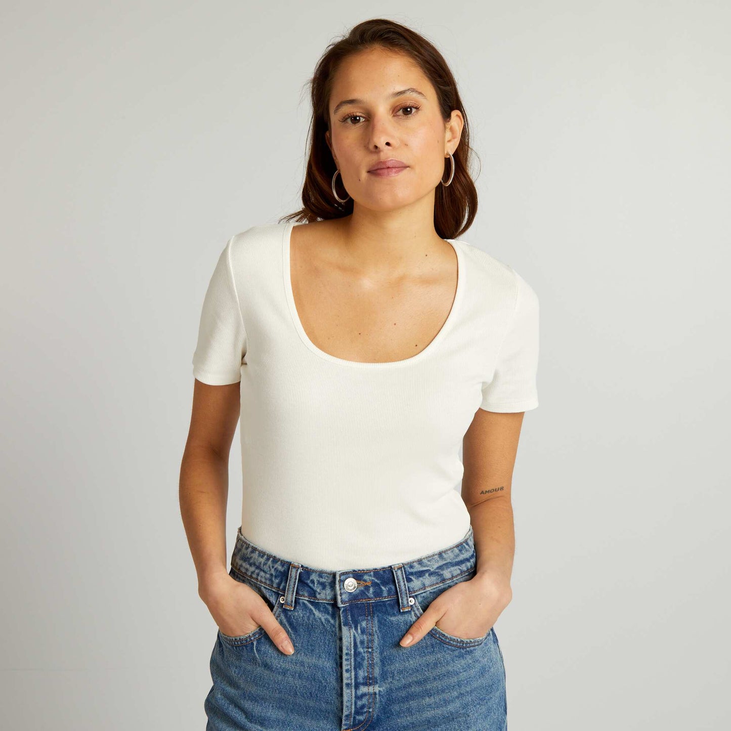 Plain ribbed knit bodysuit WHITE