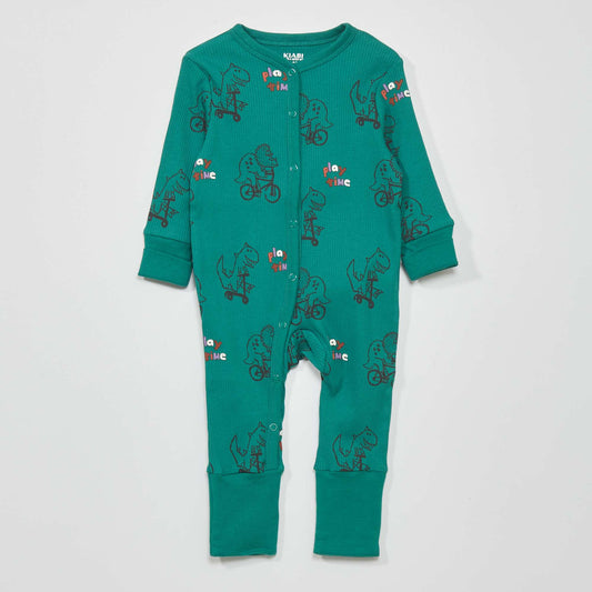 Ribbed printed sleepsuit GREEN