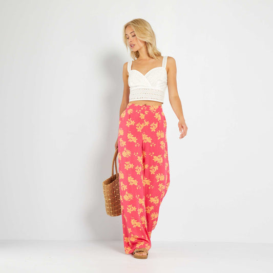 High-waisted wide-leg printed trousers PINK