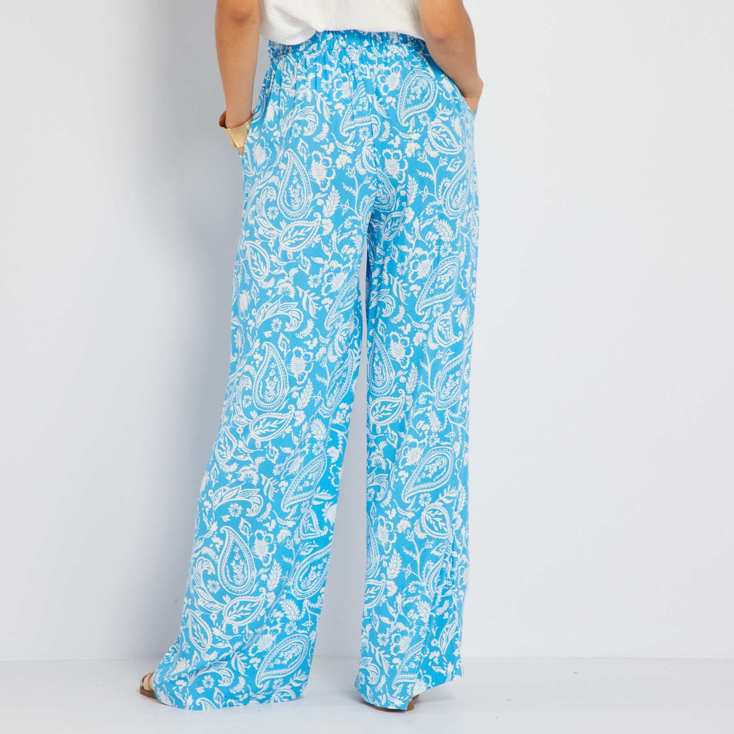 High-waisted wide-leg printed trousers BLUE