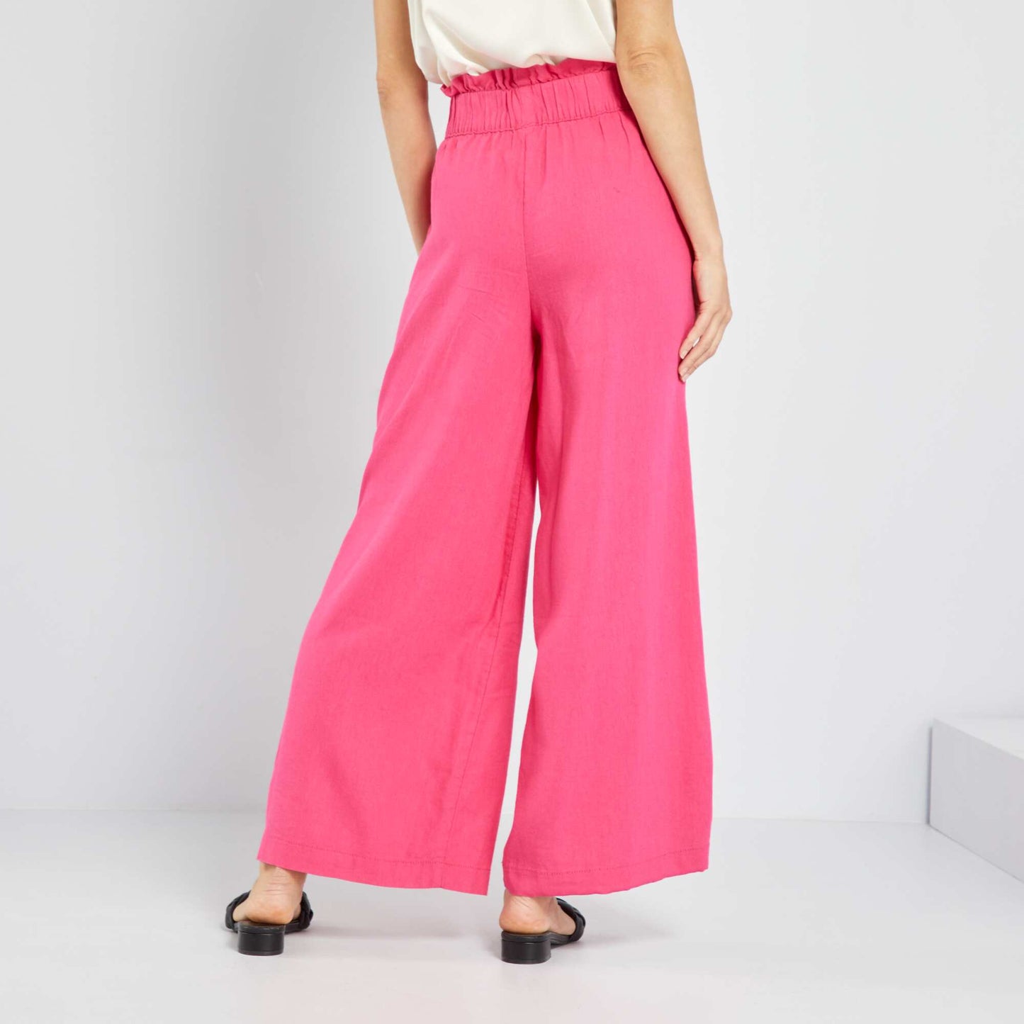 Wide-leg linen trousers bright pink