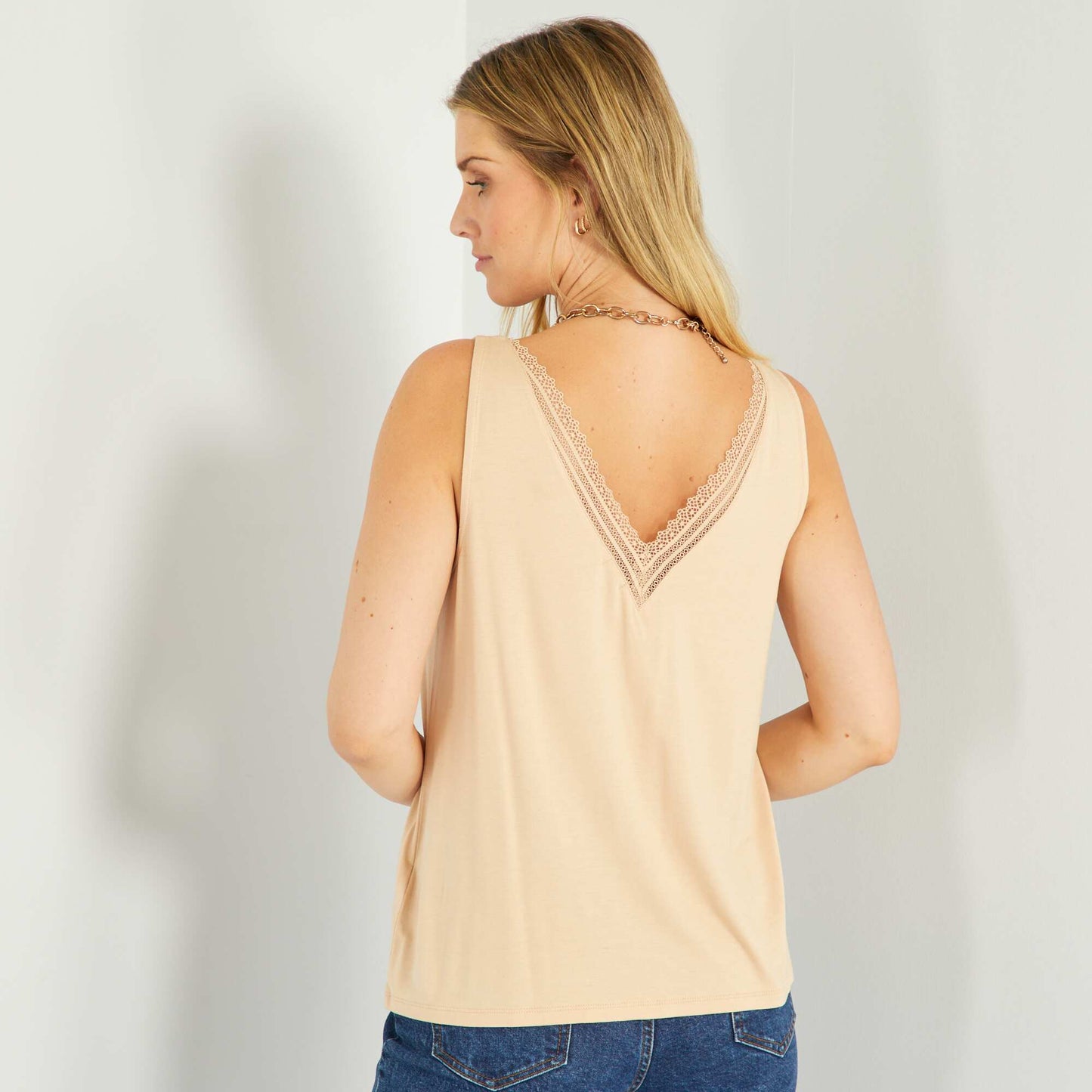 Stretch vest top with lace KHAKI BEIGE
