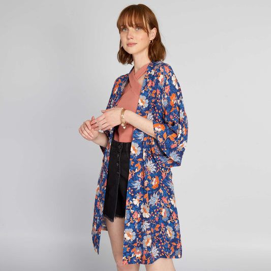 Printed belted kimono jacket BLUE
