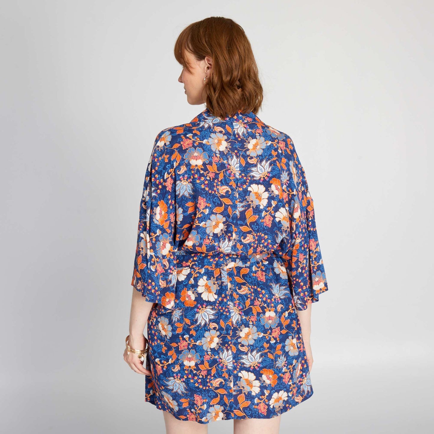 Printed belted kimono jacket BLUE