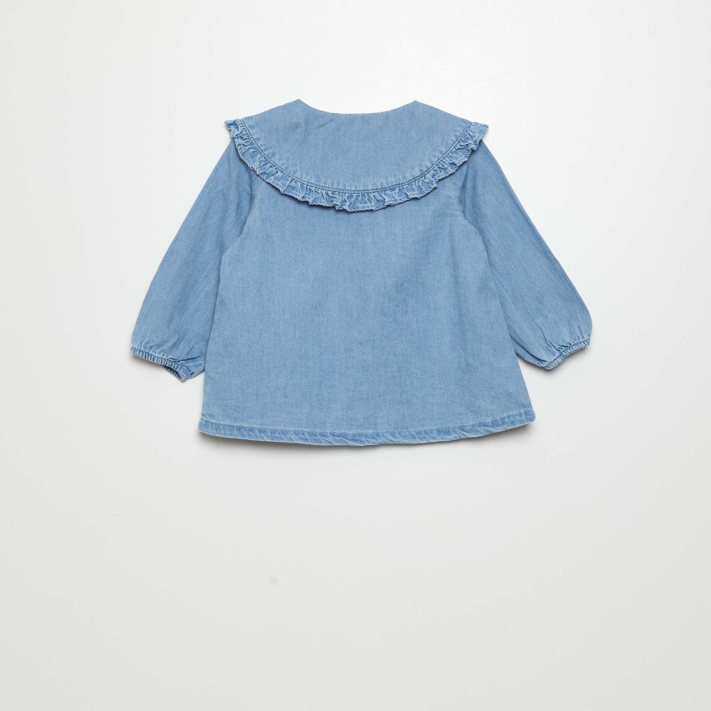 Denim shirt with ruffled collar BLUE