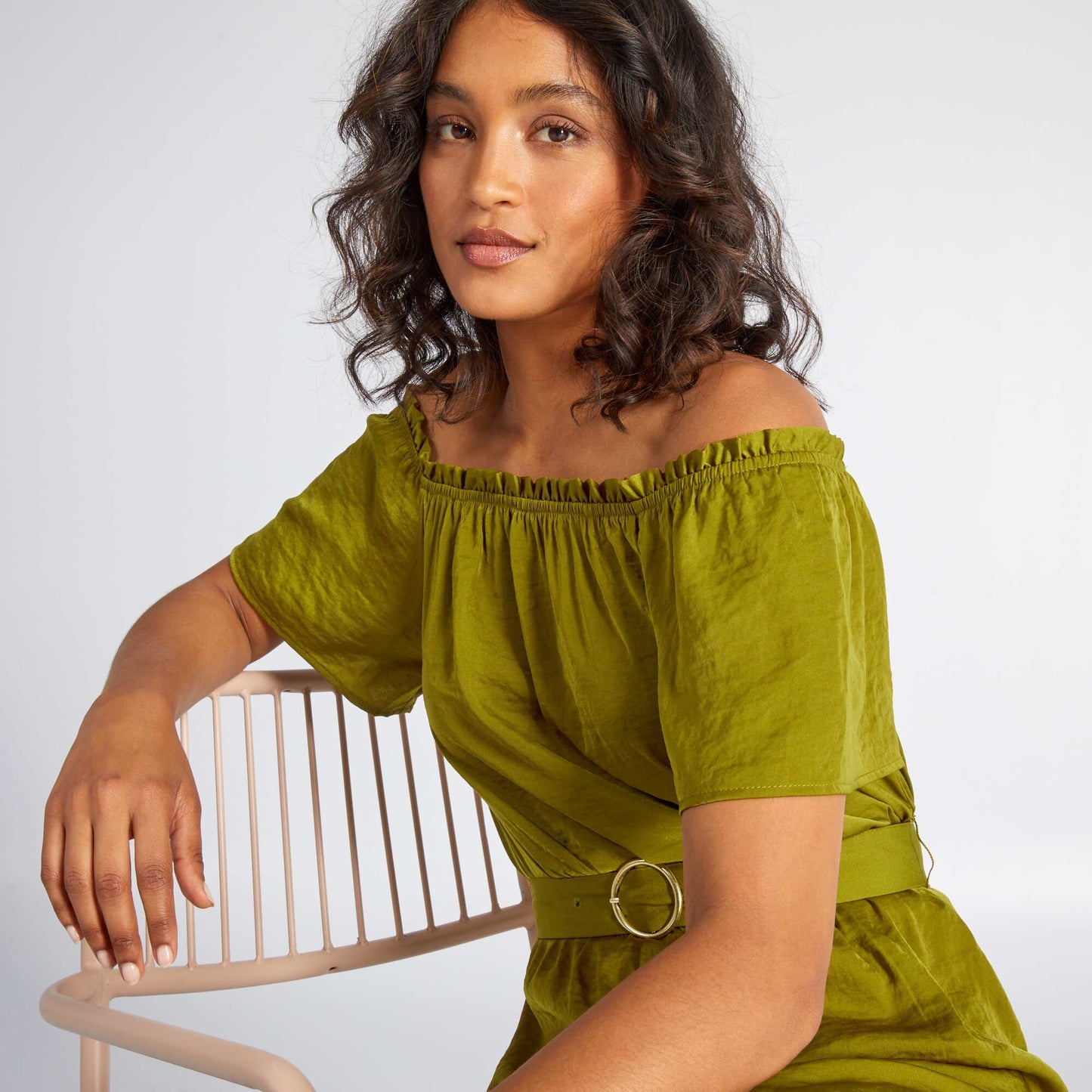 Midi dress with Bardot neckline GREEN