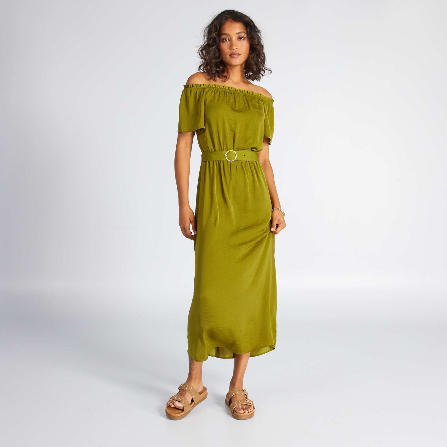 Midi dress with Bardot neckline GREEN