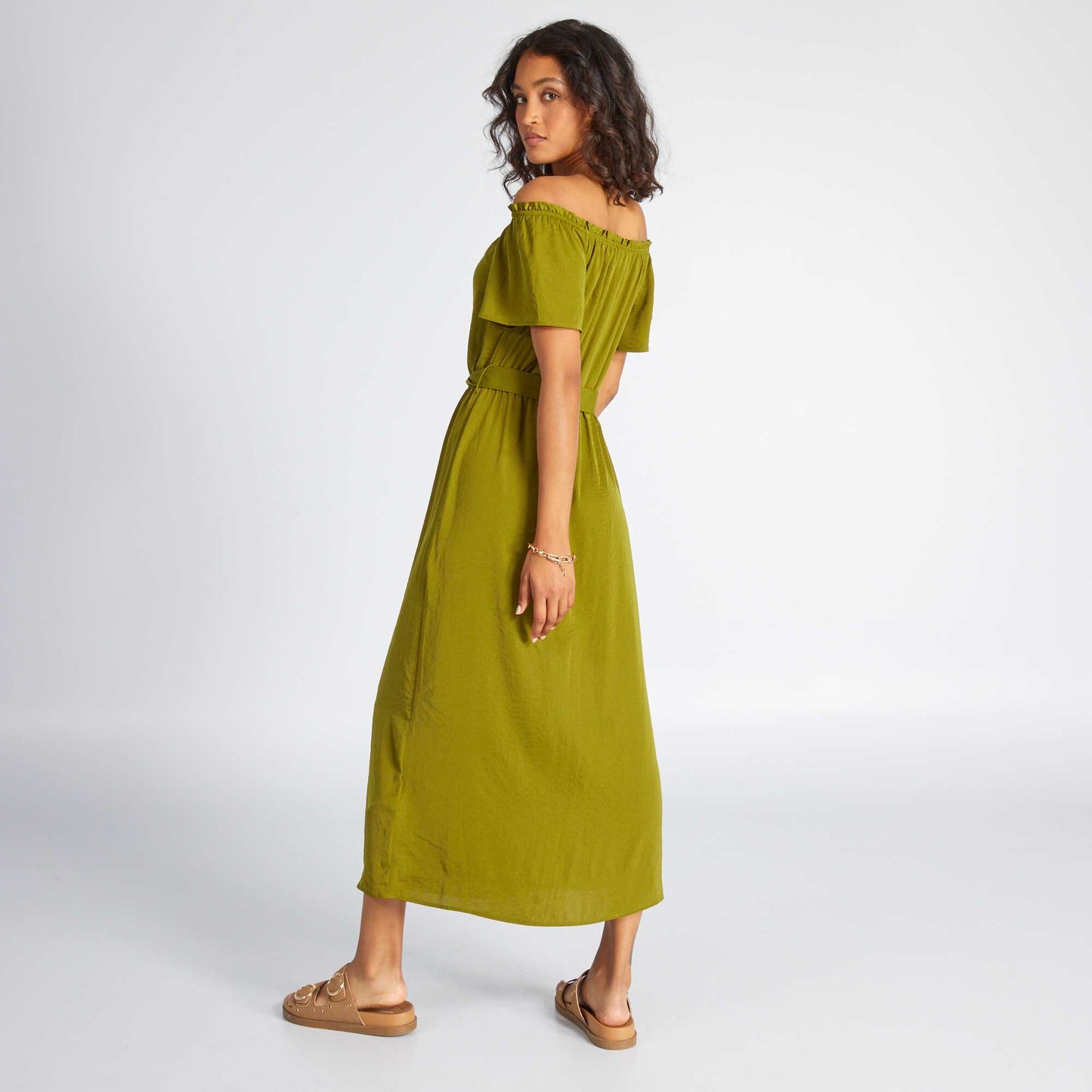 Midi dress with Bardot neckline GREEN