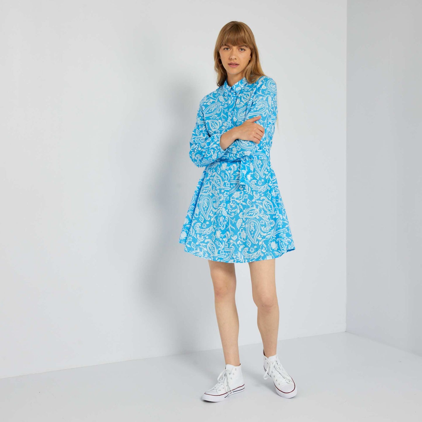 Short printed shirt dress BLUE