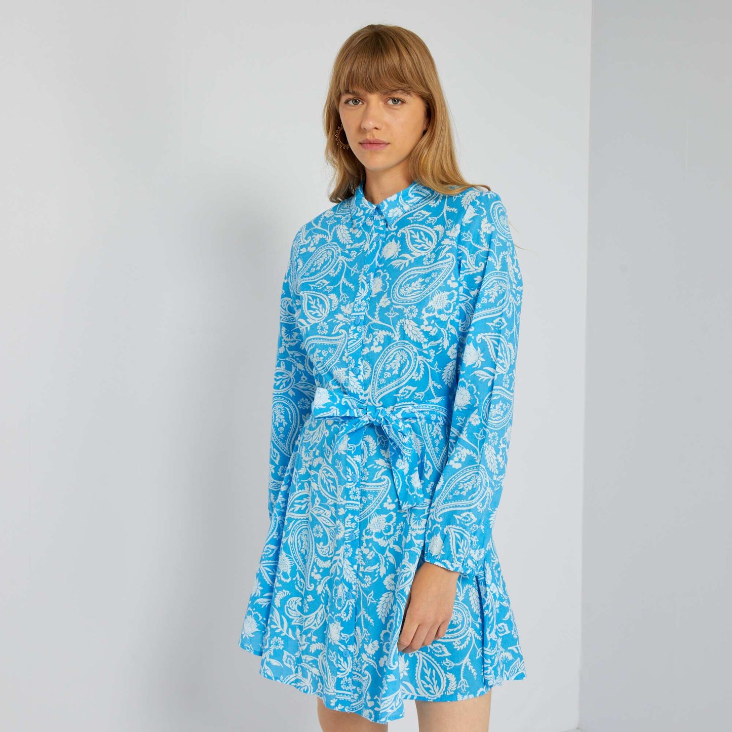 Short printed shirt dress BLUE