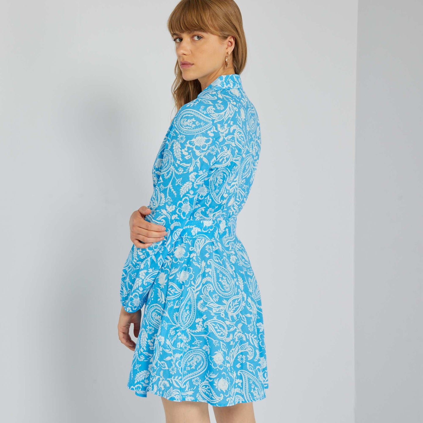 Short printed shirt dress BLUE