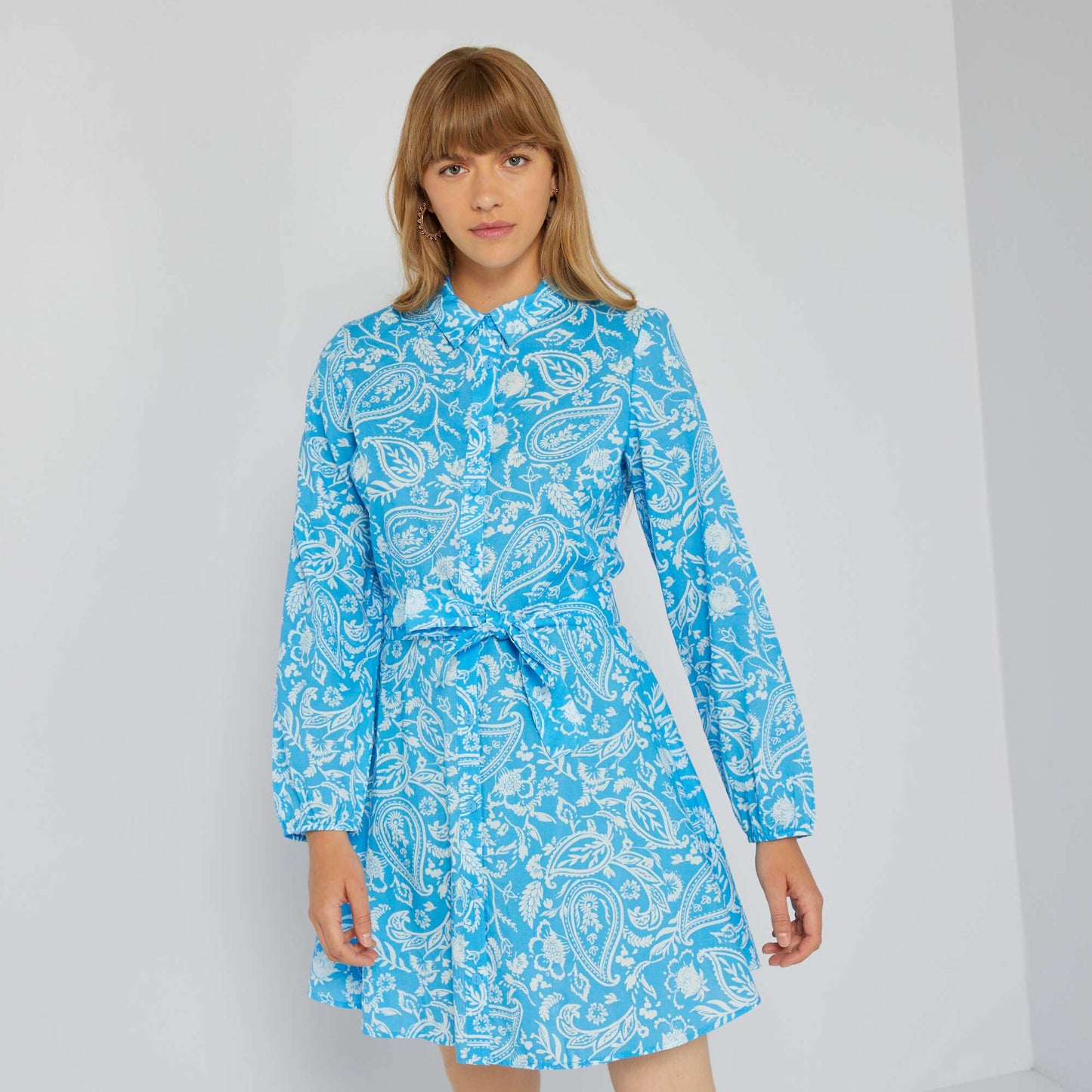 Short printed shirt dress BLUE