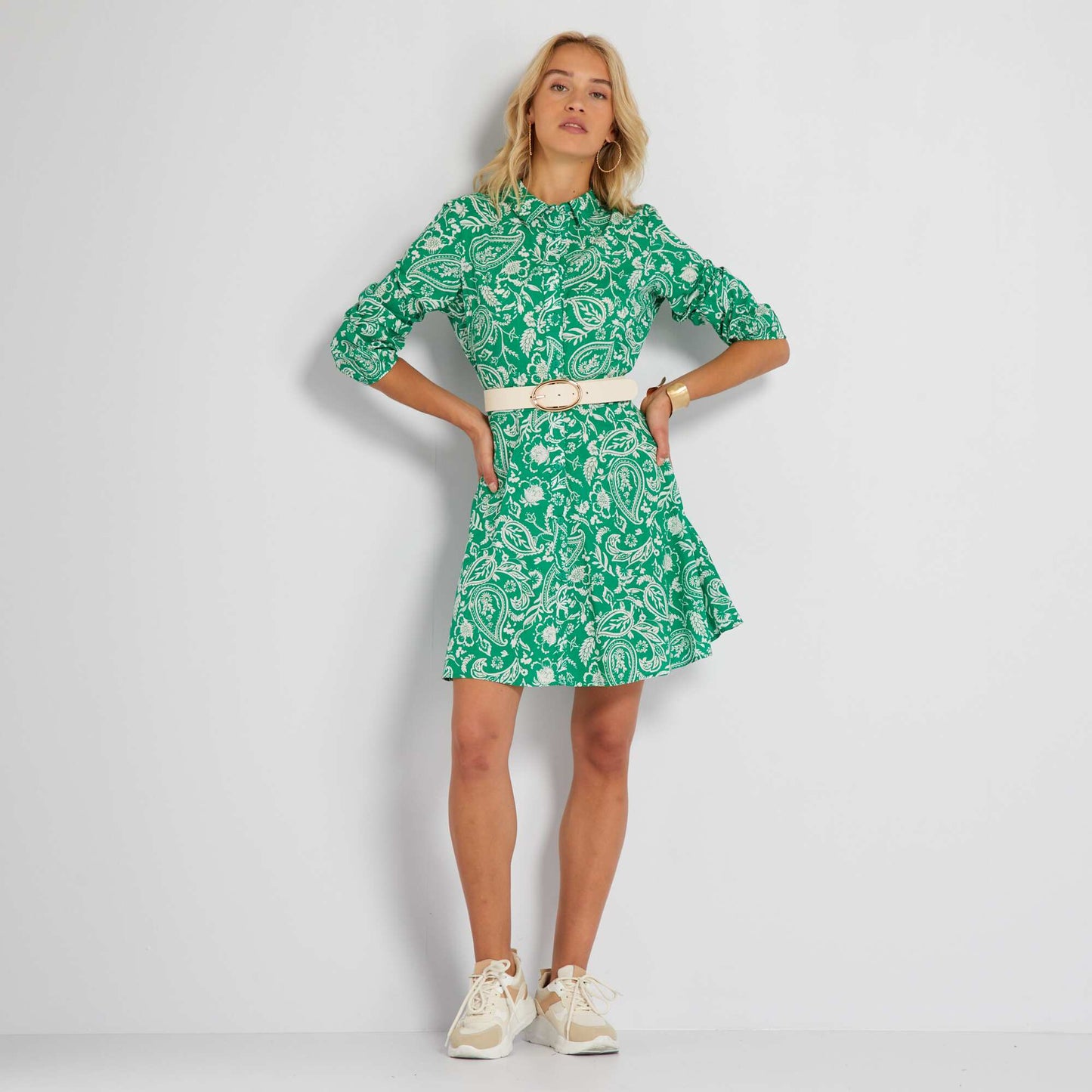 Short printed shirt dress GREEN