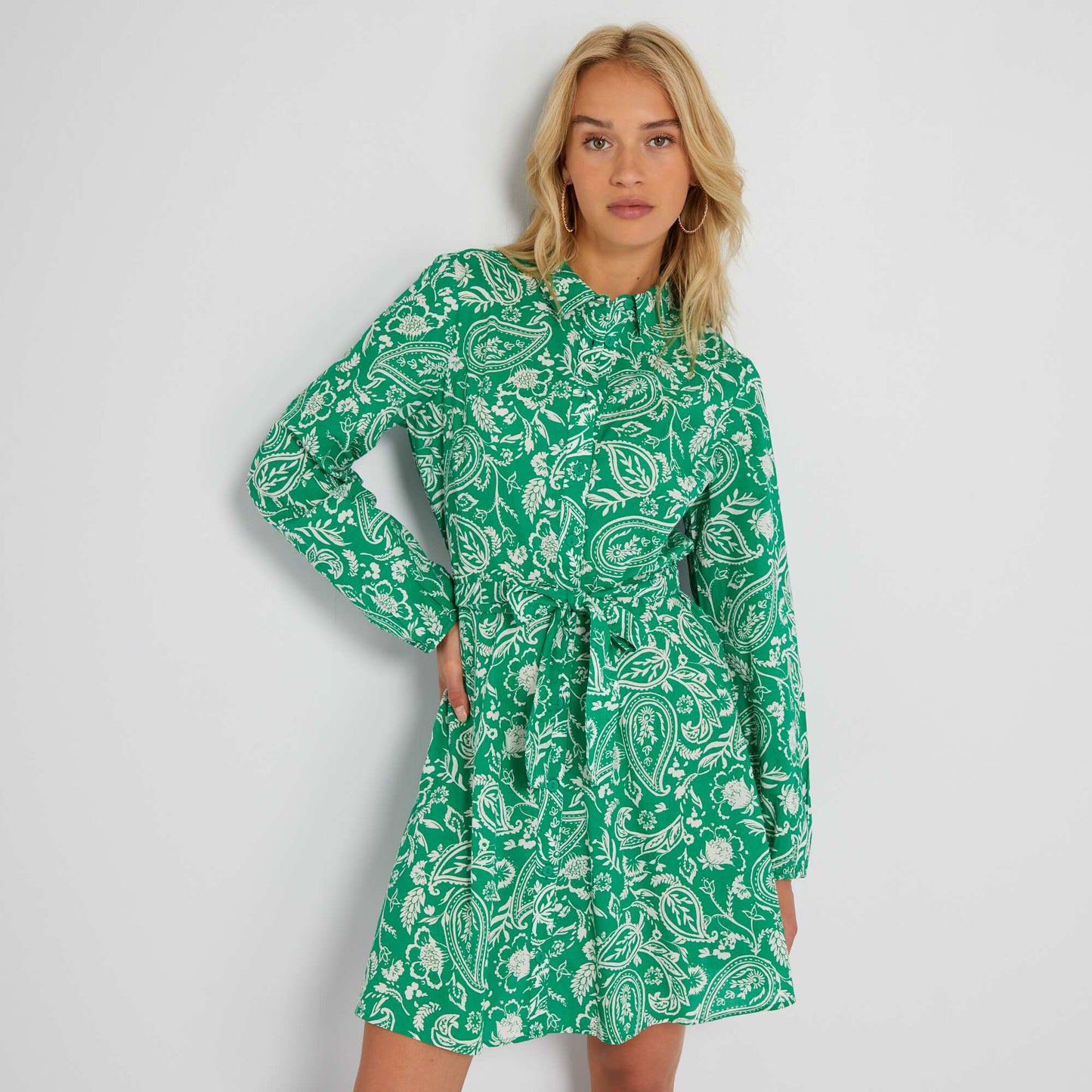 Short printed shirt dress GREEN