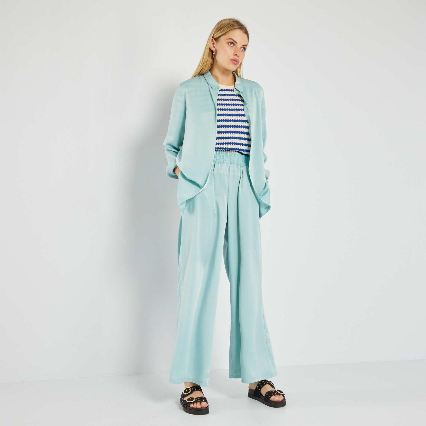 Wide-leg satin trousers BLUE