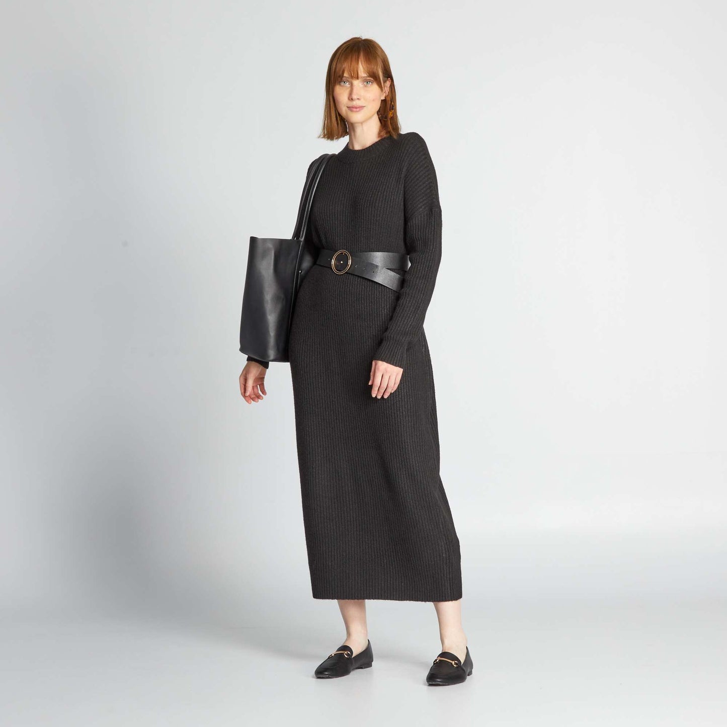 Ribbed oversized long dress BLACK