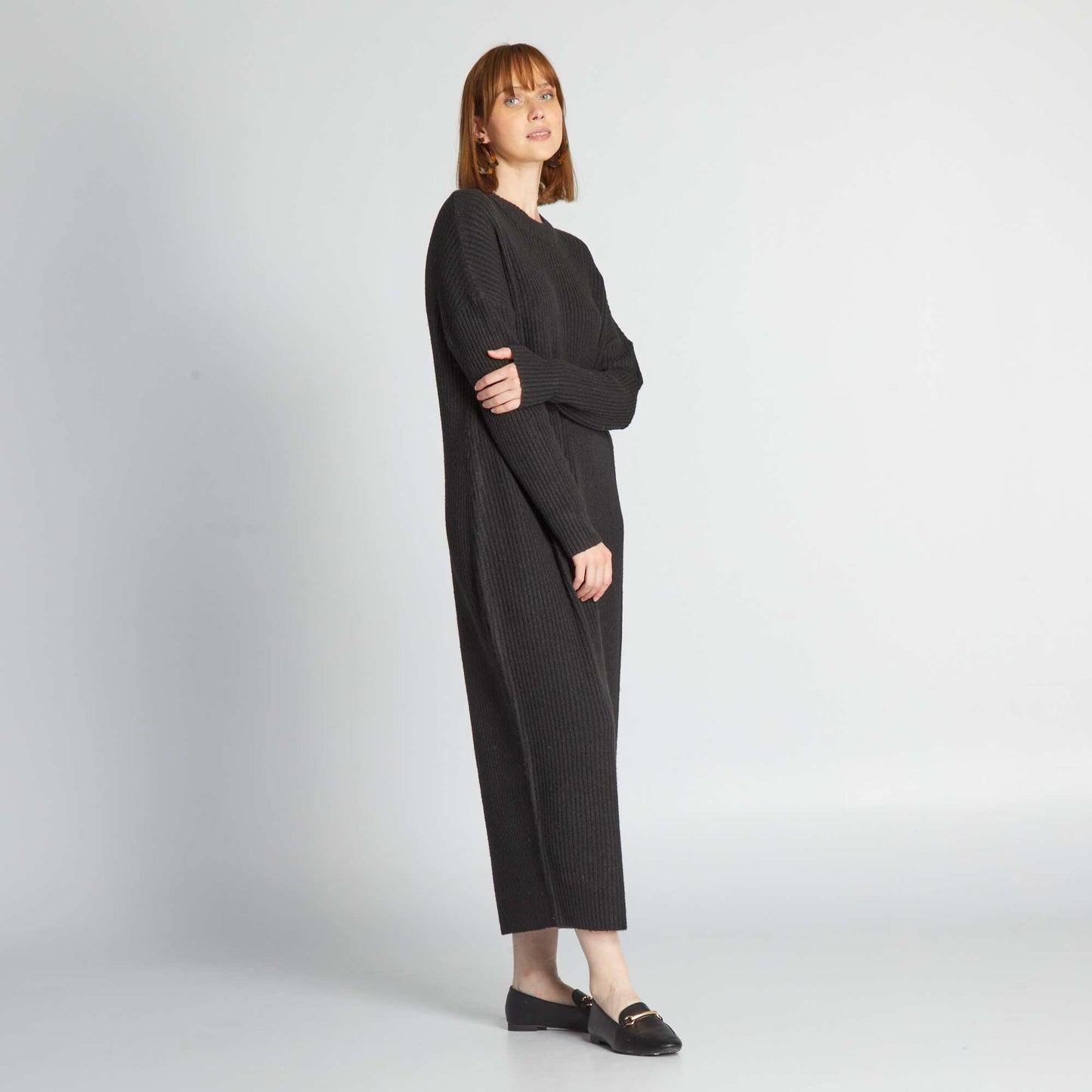 Ribbed oversized long dress BLACK