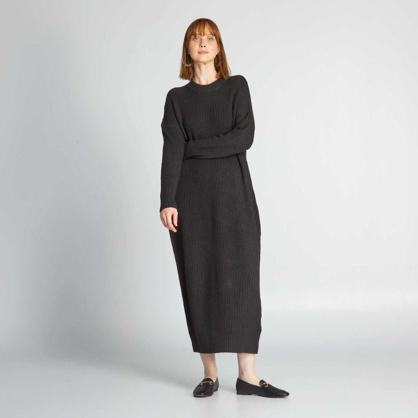 Ribbed oversized long dress BLACK