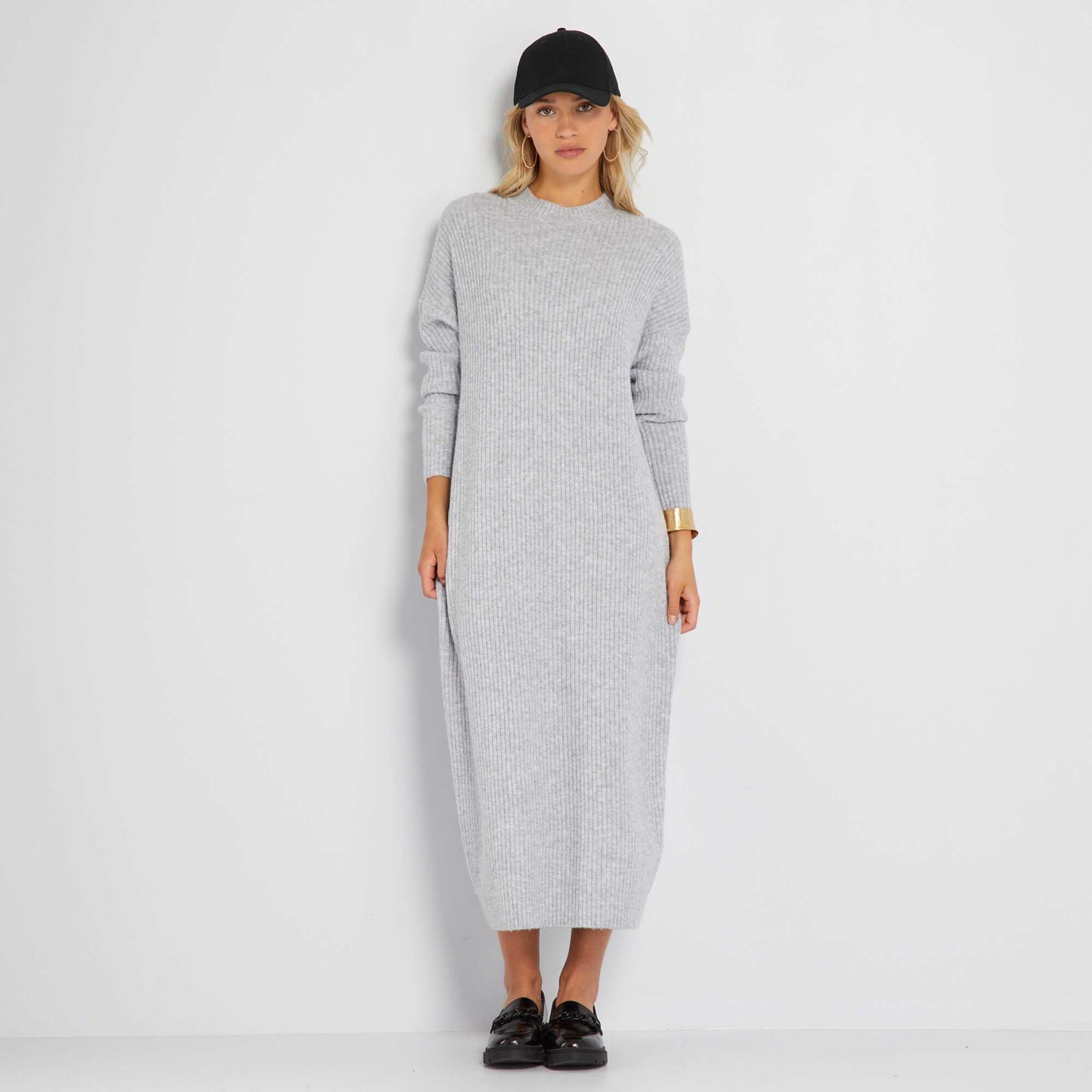 Ribbed oversized long dress GREY