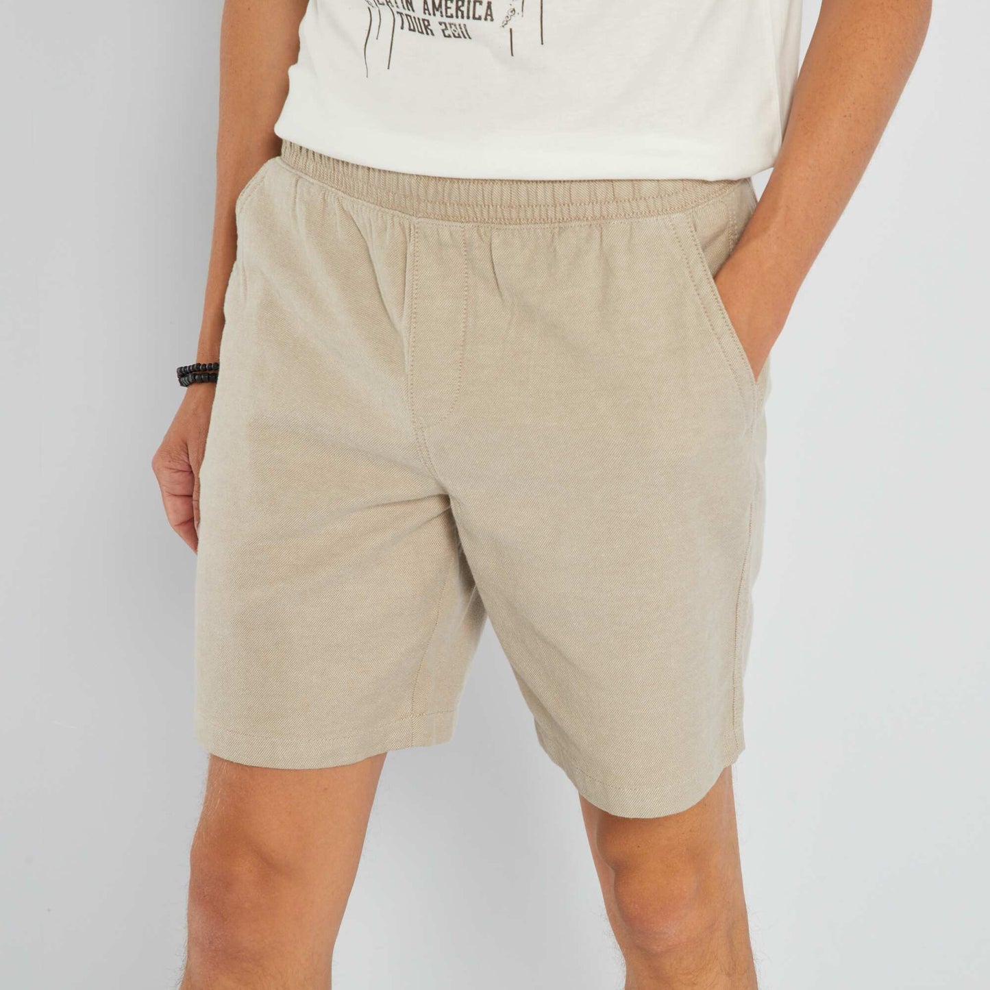 Plain Bermuda shorts with elasticated waist BEIGE SW