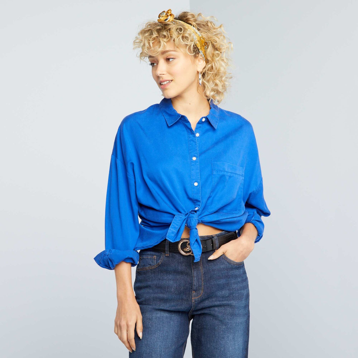 Plain long-sleeved shirt blue