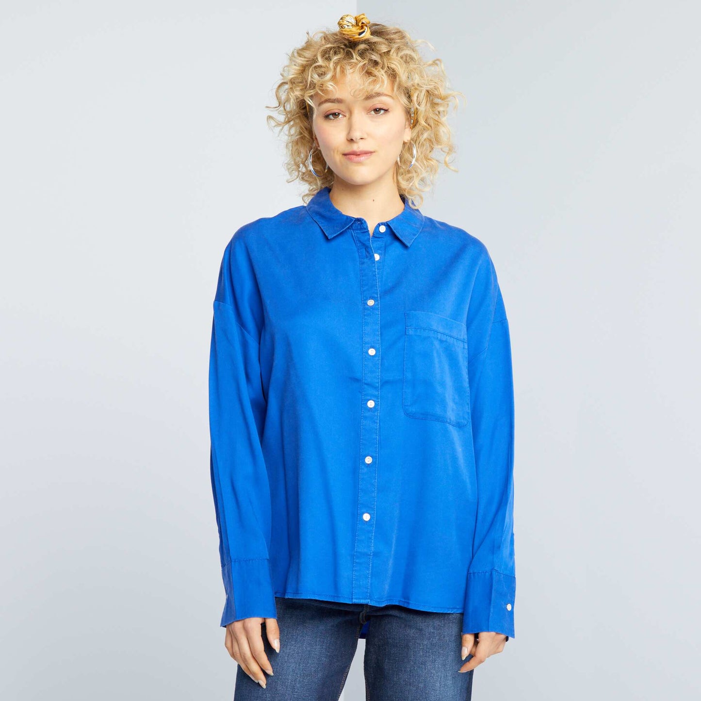 Plain long-sleeved shirt blue