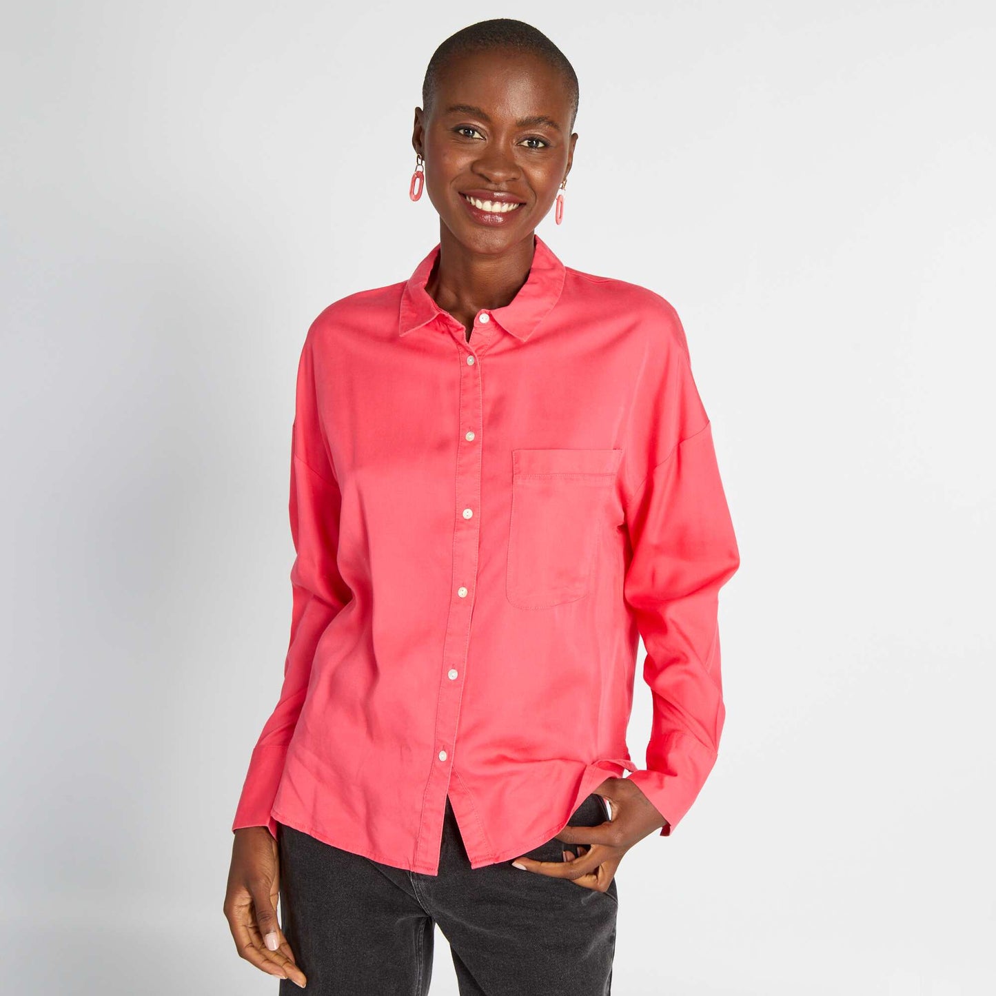 Plain long-sleeved shirt Pink