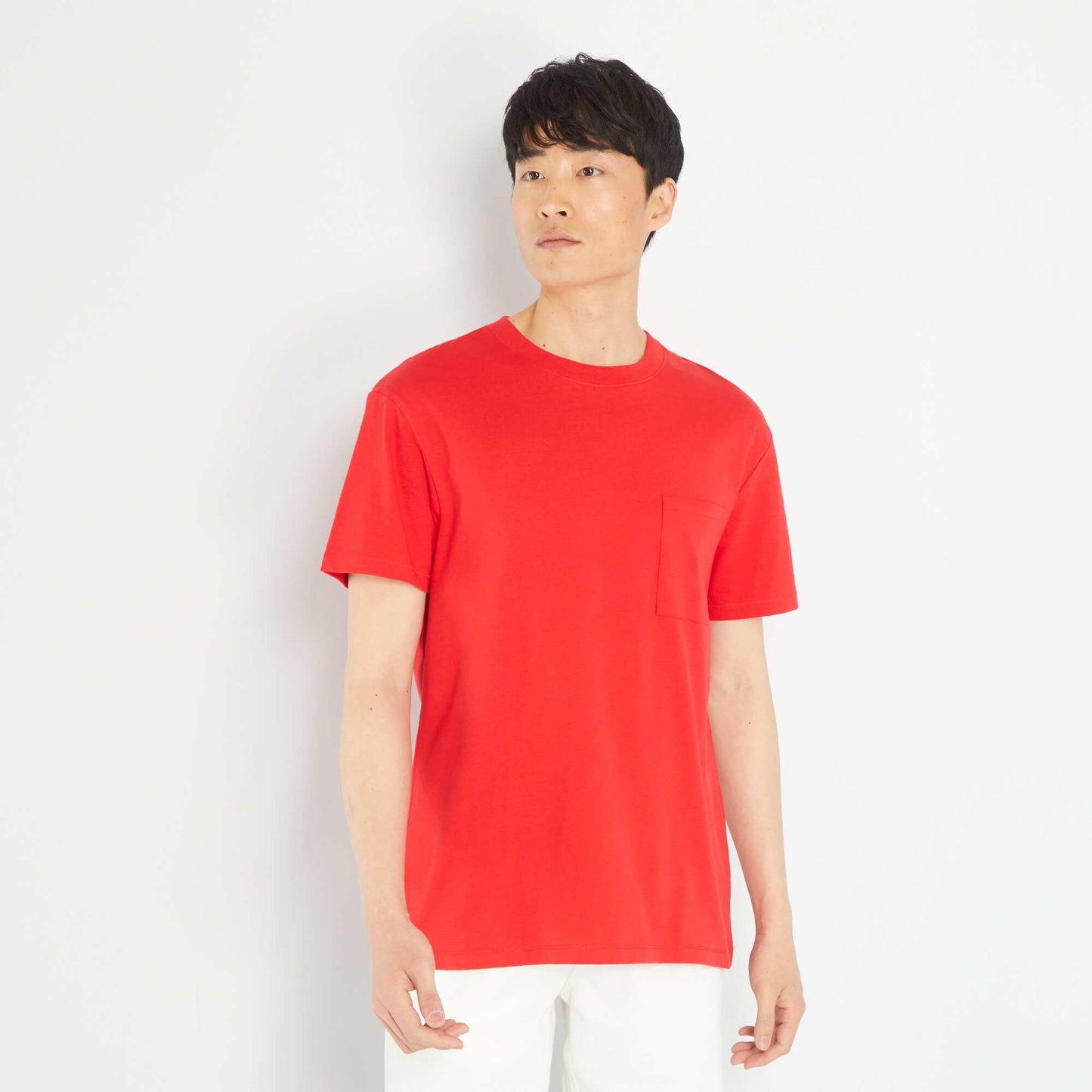 Loose-fit jersey T-shirt with pocket bright red