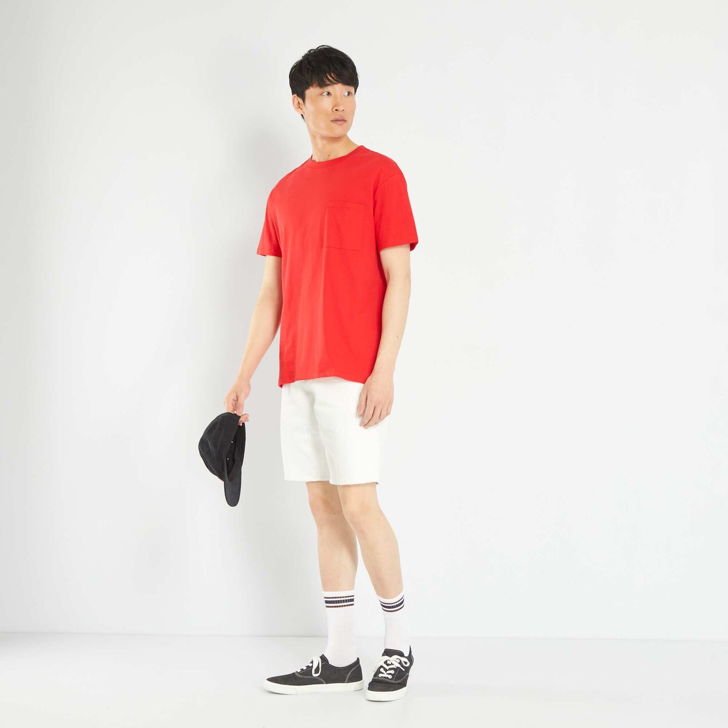 Loose-fit jersey T-shirt with pocket bright red