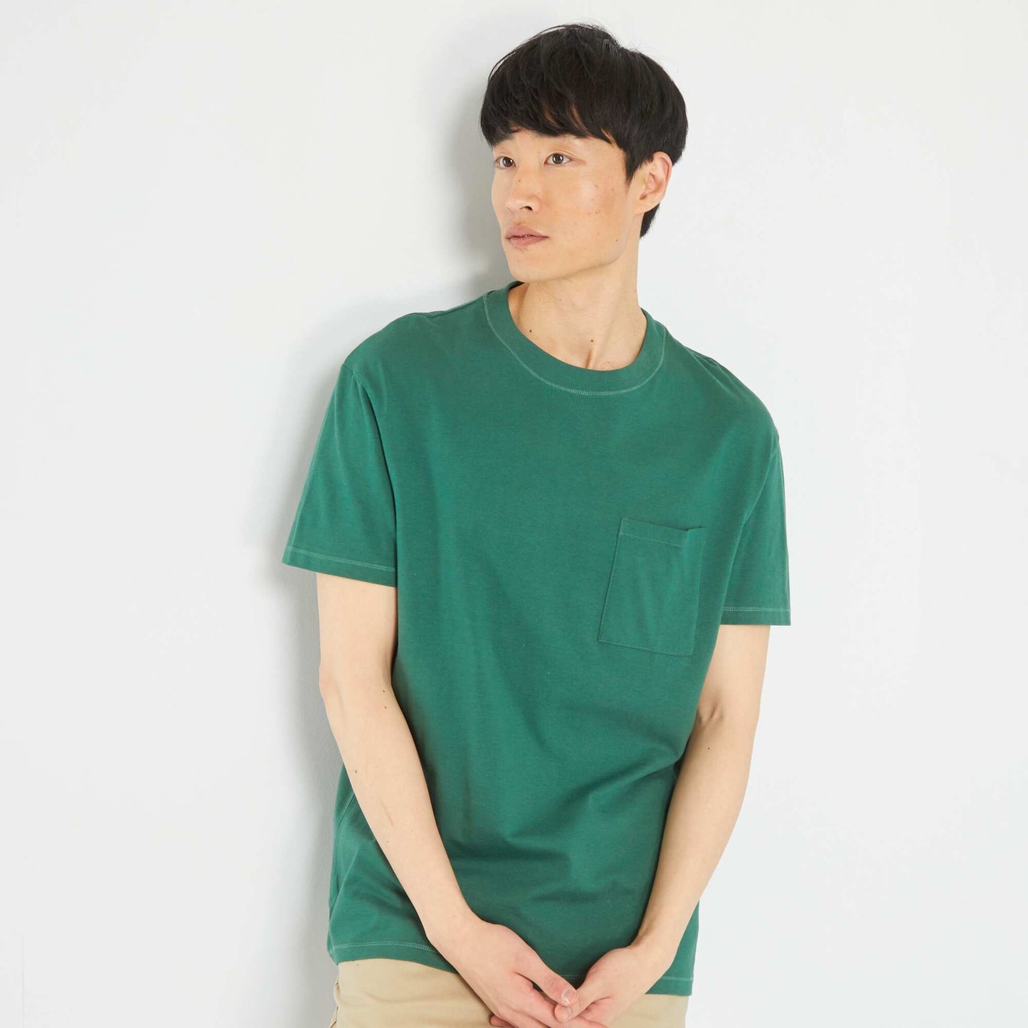 Loose-fit jersey T-shirt with pocket Green