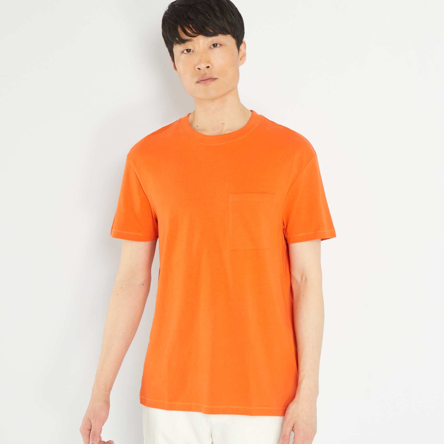 Loose-fit jersey T-shirt with pocket ORANGE